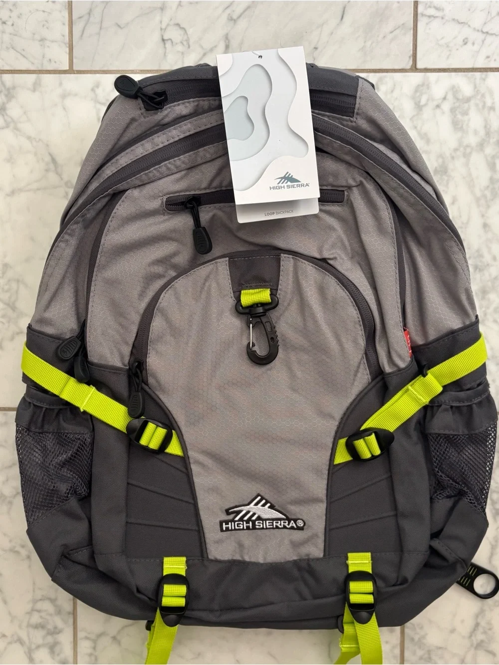 High Sierra Large 19in Backpack Travel School Book bag Tablet Sleeve Gray Neon